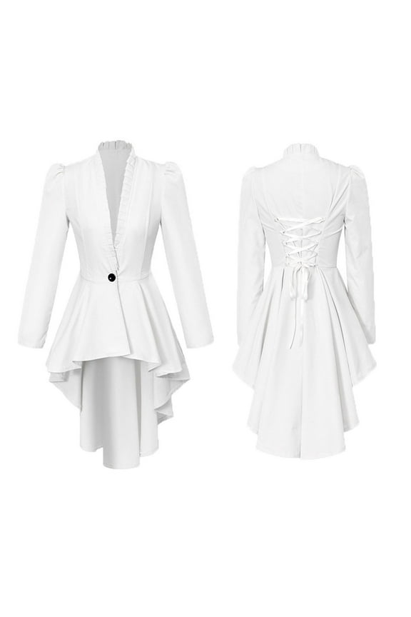 Women's Steampunk Victorian Dresses Medieval Vintage Gothic Tailcoat Long Sleeve Solid Color Flowy Midi Dress