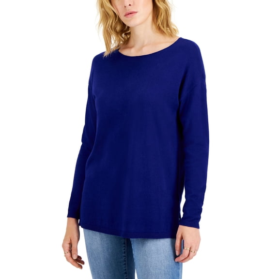 Women's Step-Hem Long Sleeve Boatneck Sweater Sapphire L