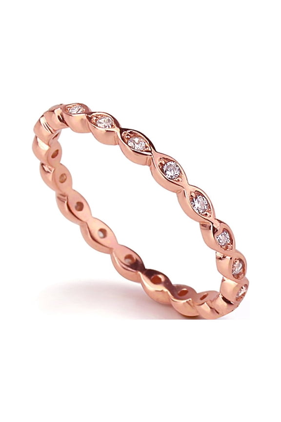Women's Sterling Silver 14K Rose Gold Plated CZ Stackable Band Endless Eternity Ring 2MM ( Size 4 to 10 )