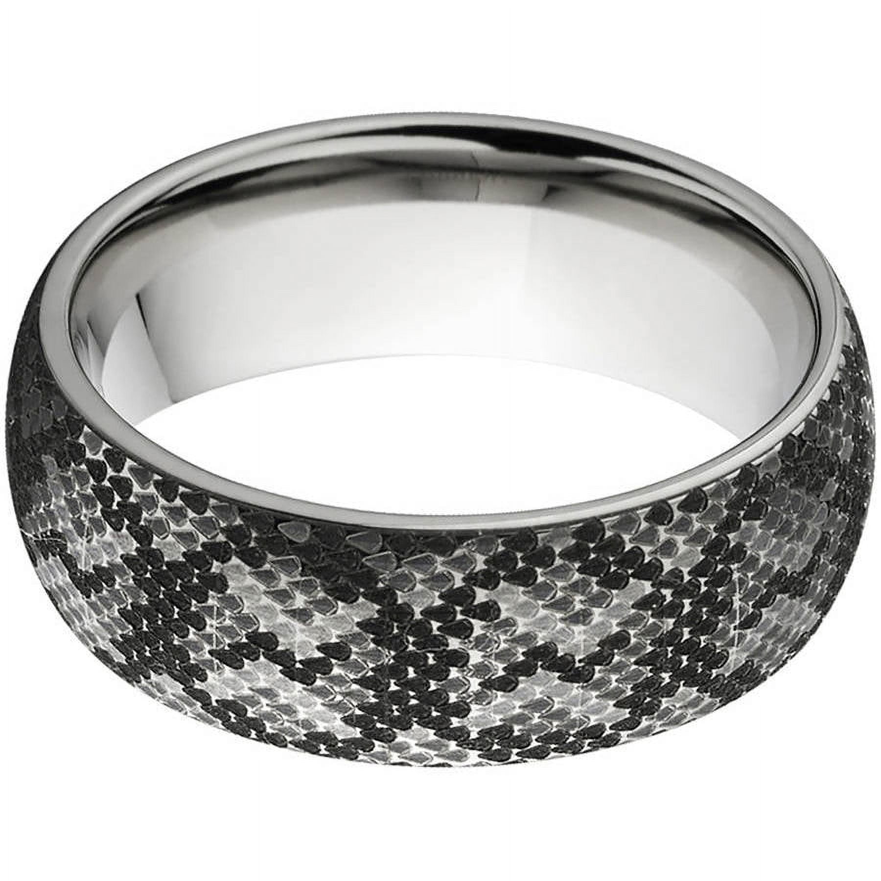 Women's Sterling Silver 8mm Half-Round Titanium Ring with a Laser Snake Skin Pattern