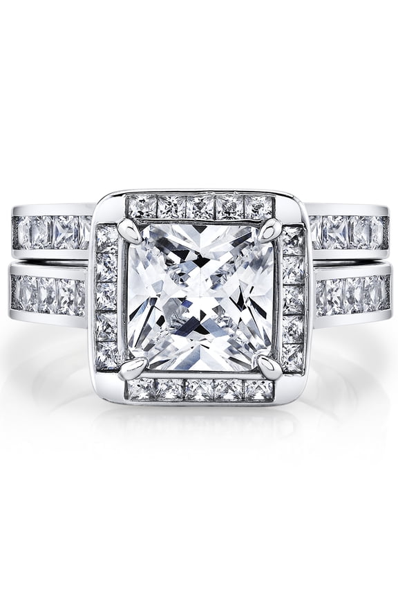 Women's Sterling Silver 925 Bridal Set Engagement Ring Simulated Diamond 2.5Ct Cubic Zirconia 5-9