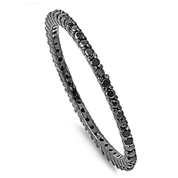 Women's Sterling Silver Black CZ Eternity Band 1.5MM ( Size 4 to 10 )