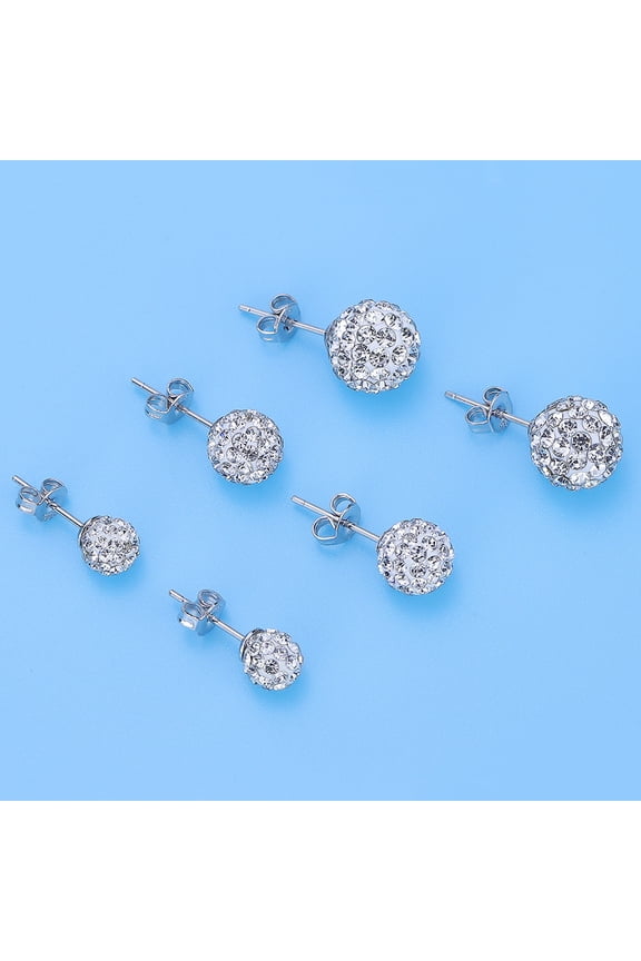 Women's Sterling Silver Crystal Ball Stud Earring 3-Piece Set