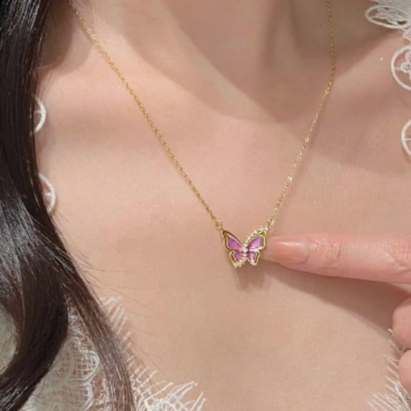 Women's Sterling Silver Enamel Butterfly Necklace