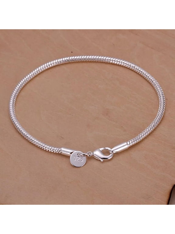 Women's Sterling Silver Plated Fit European Bracelet 8 Inches 3MM lobster L26