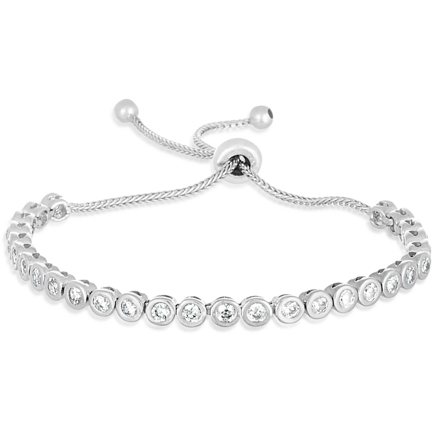 Women's Sterling Silver Rhodium Bezel Station Cubic Zirconia Adjustable