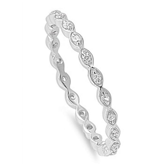 Women's Sterling Silver Rhodium Plated CZ Stackable Band Endless Eternity Ring 2MM ( Size 4 to 12 )