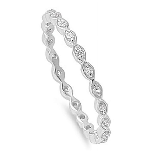 Women's Sterling Silver Rhodium Plated CZ Stackable Band Endless Eternity Ring 2MM ( Size 4 to 12 )