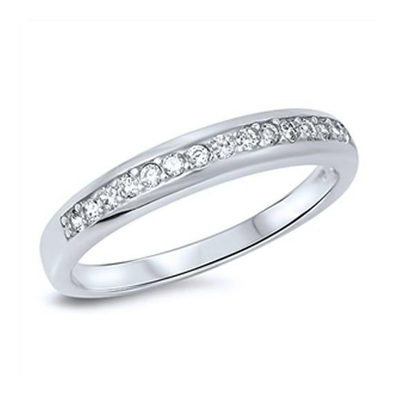Women's Sterling Silver Round CZ Pave Half Set Band Anniversary Ring 3MM ( Size 5 to 10 )