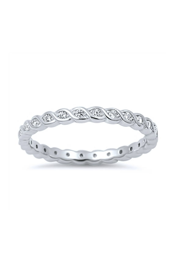 Women's Sterling Silver Round CZ Stackable Ring Eternity Band 2MM ( Size 4 to 10 )