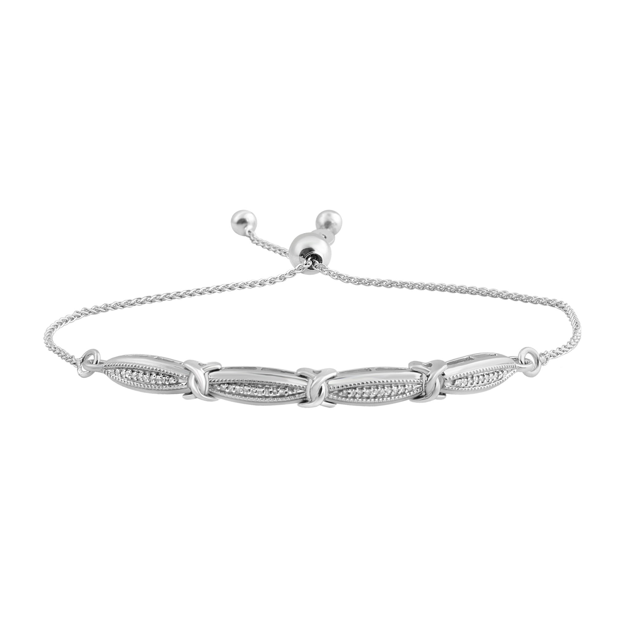 Women's Sterling Silver with Cubic Zirconia 1/15Ct. Knot Bar Bolo Bracelet