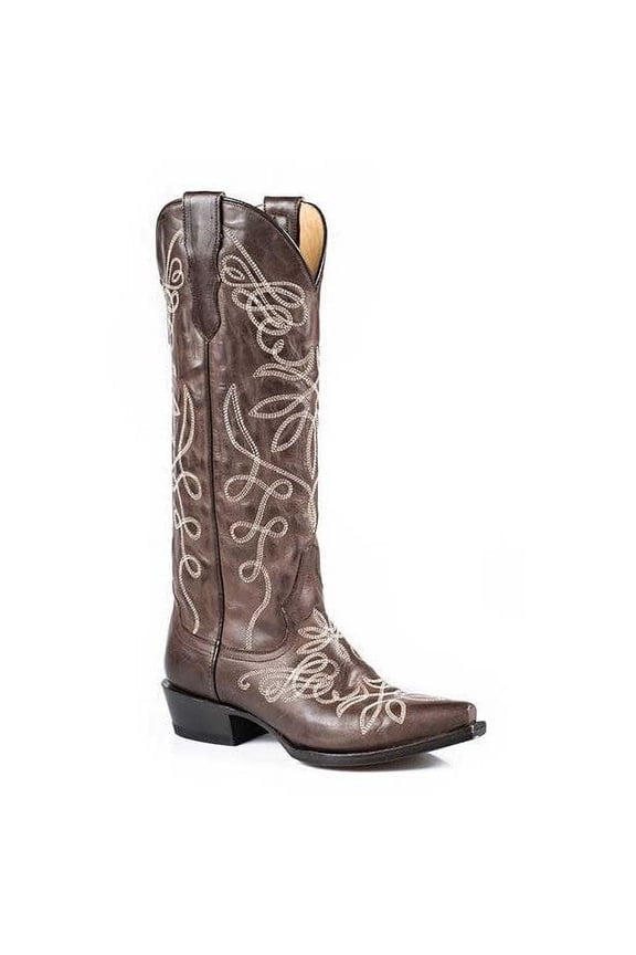 Women's Stetson Adeline Knee High Boots Snip Toe Handcrafted Brown