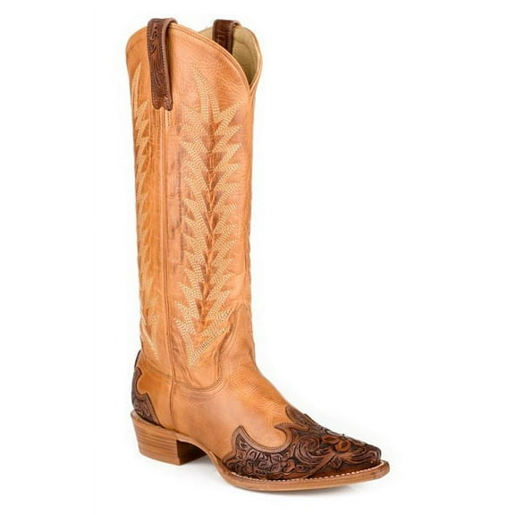 Women's Stetson Bea Snip Leather Boots Snip Toe Handcrafted Tobacco