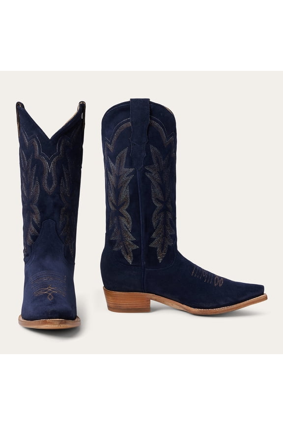 Women's Stetson Casey Suede Leather Boots Snip Toe Handcrafted Blue