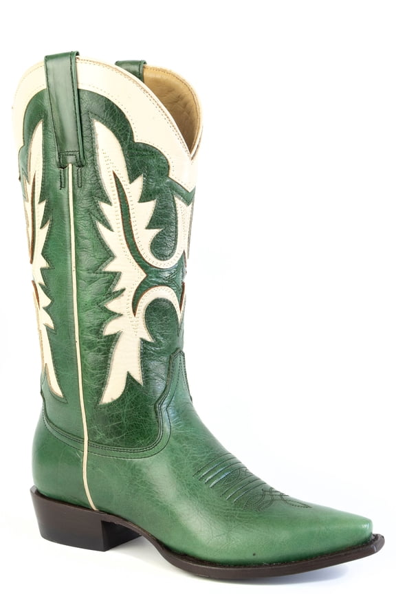 Women's Stetson Cheyenne Leather Boots Handcrafted Snip Toe Green