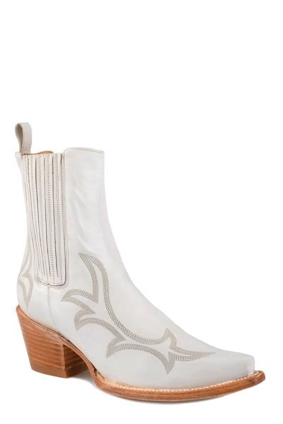 Women's Stetson Greta Ankle Leather Boots Snip Toe Handcrafted White