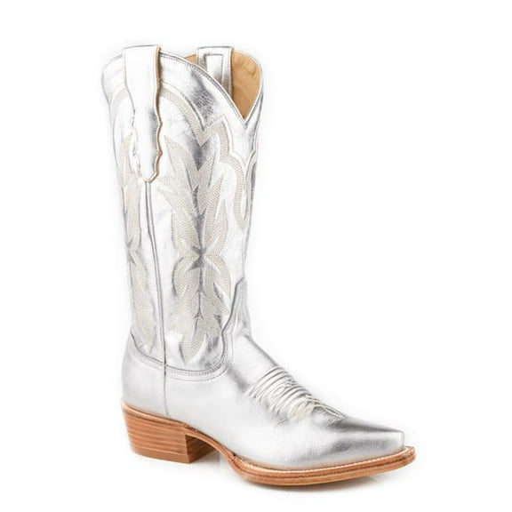 Women's Stetson Jolene Leather Boots Snip Toe Handcrafted Silver