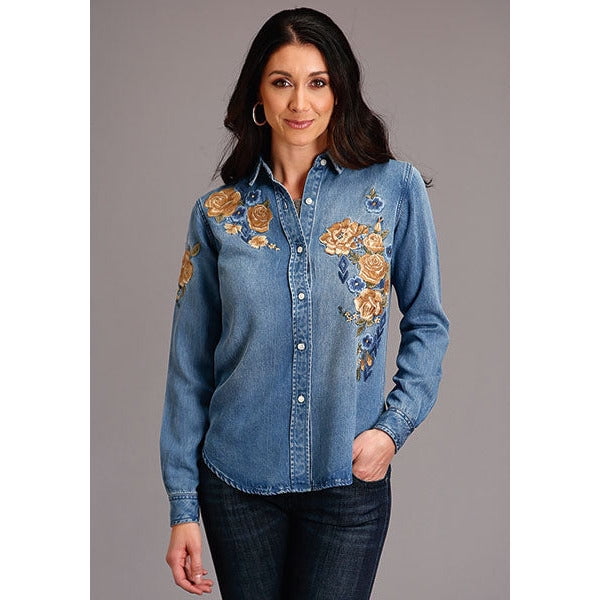 Embroidered denim shirt clearance womens