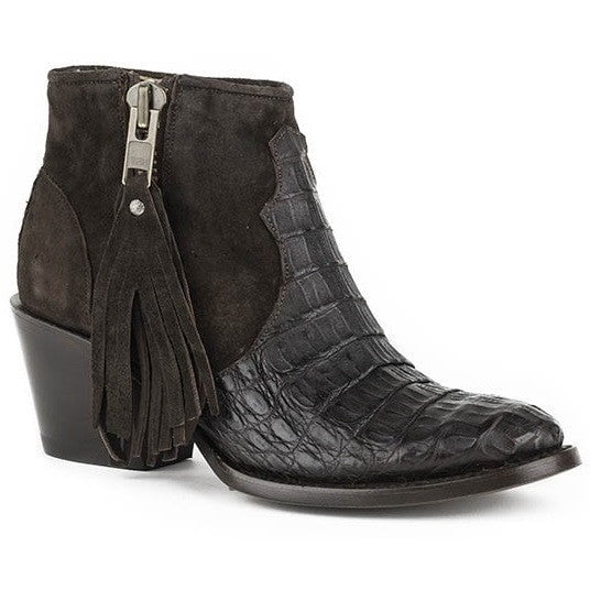 Women's Stetson Paris Caiman Ankle Boots Round Toe Handcrafted Brown