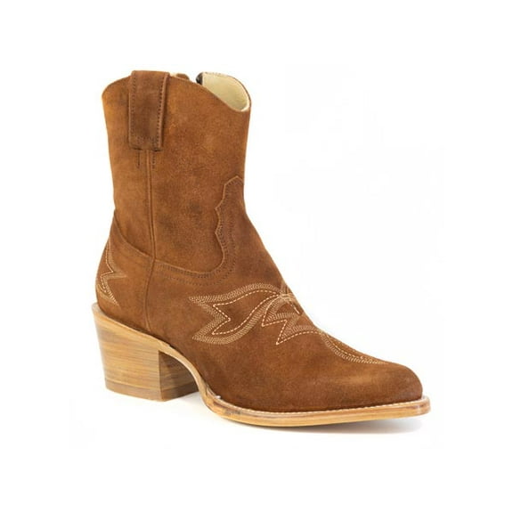 Women's Stetson Piper Suede Boots Snip Toe Handcrafted Brown