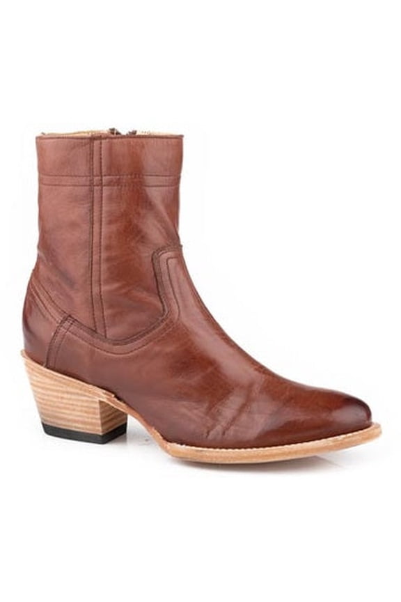 Women's Stetson Ramsey Ankle Leather Boots Round Toe Handcrafted Cognac