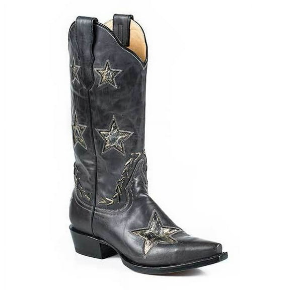 Women's Stetson Star Leather Boots Handcrafted Black