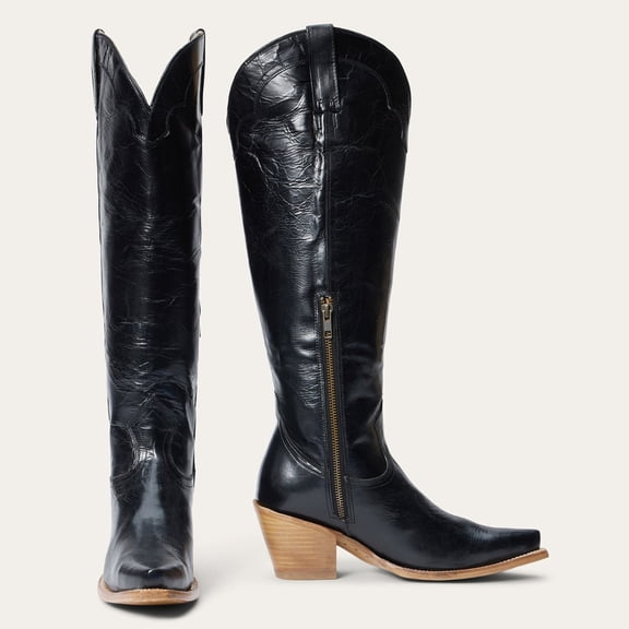 Women's Stetson Sutton Leather Boots Snip Toe Handcrafted Black