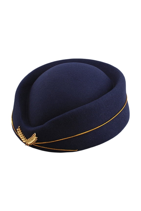 Women's Stewardess Hat, Wool Blend Cosplay Cap for Stage Performance, Costume Dress Up, Elegant Uniform Style Hat with Ergonomic Fit - Navy