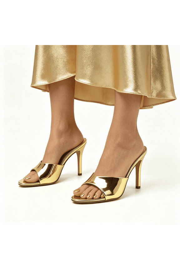 Women's Stiletto High Heel Mules Peep Open Toe Sandals Mules Shoes for Women High Heel Slip on Backless Summer Mules Sandals Sexy Stiletto Pumps, Gold