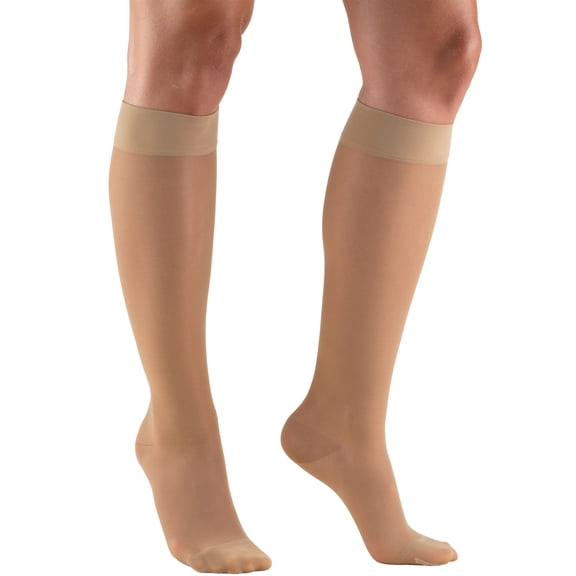 Women's Stockings, Knee High, Sheer: 15-20 mmHg, Light Beige, Medium
