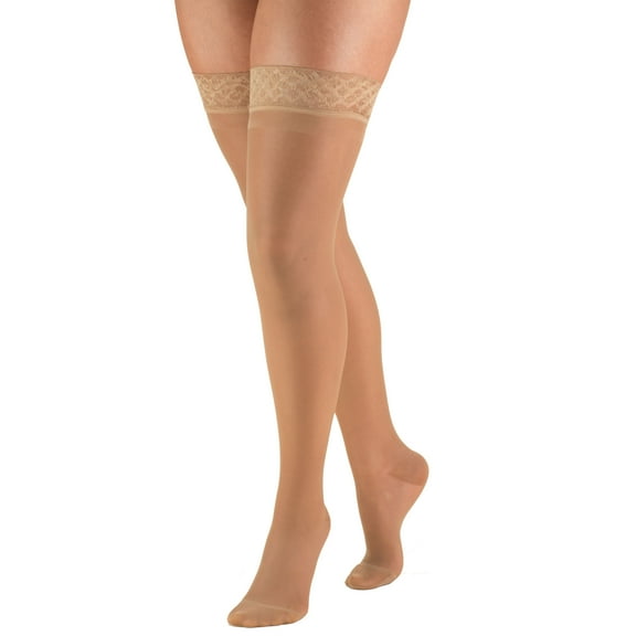 Women's Stockings, Thigh High, Sheer: 15-20 mmHg, Beige, Large