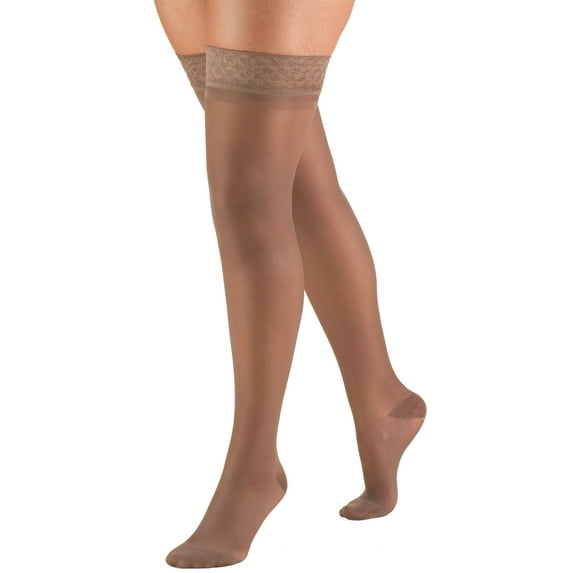 Women's Stockings, Thigh High, Sheer: 15-20 mmHg, Taupe, Small