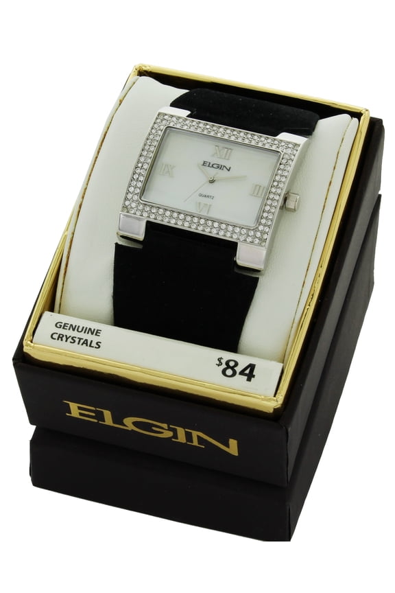 Women's Stone Case White Dial with Black suede Strap EG275ST-2