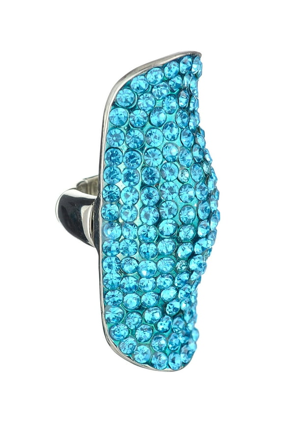 Women's Stone Studded Curved Boho Fashion Stretch Ring, Aqua