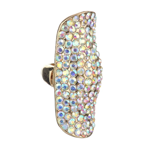 Women's Stone Studded Curved Boho Fashion Stretch Ring, Aurora Borealis/Gold-Tone
