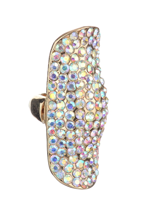 Women's Stone Studded Curved Boho Fashion Stretch Ring, Aurora Borealis/Gold-Tone