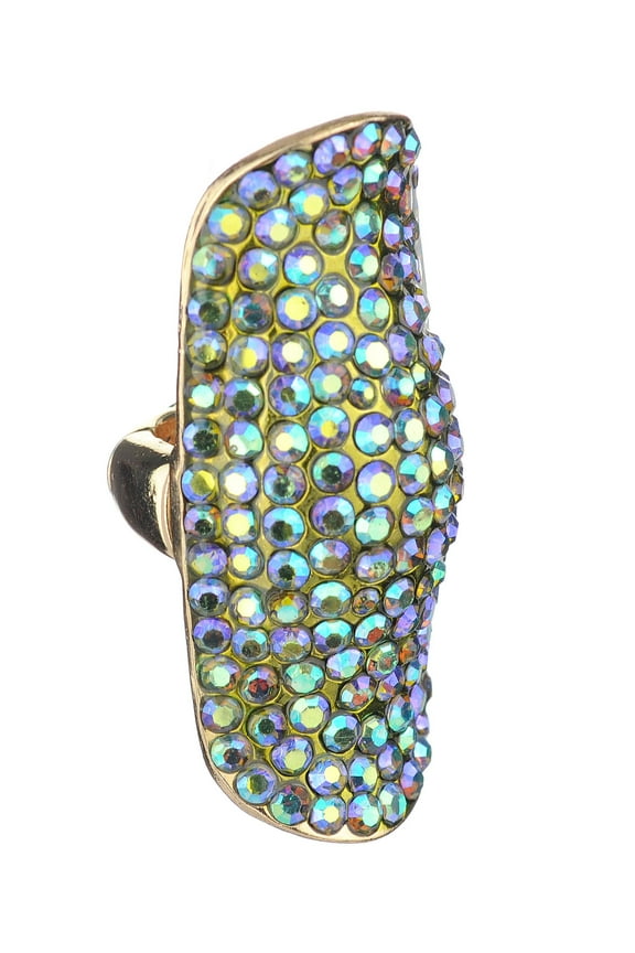 Women's Stone Studded Curved Boho Fashion Stretch Ring, Green Tint Aurora Borealis
