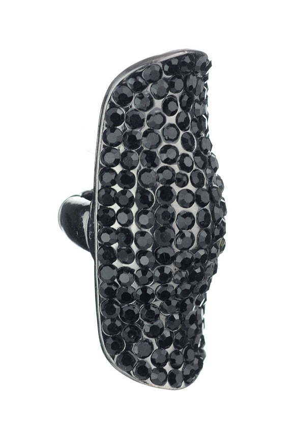 Women's Stone Studded Curved Boho Fashion Stretch Ring, Jet Black