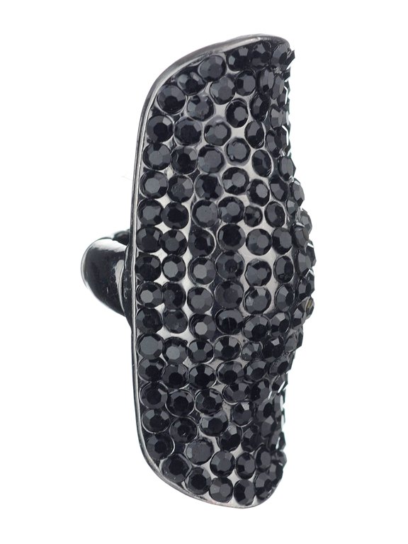 Women's Stone Studded Curved Boho Fashion Stretch Ring, Jet Black