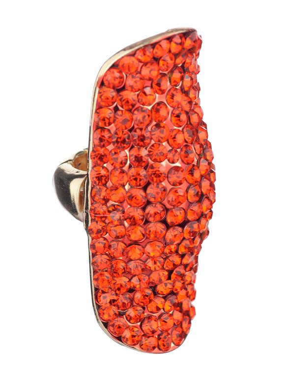 Women's Stone Studded Curved Boho Fashion Stretch Ring, Orange