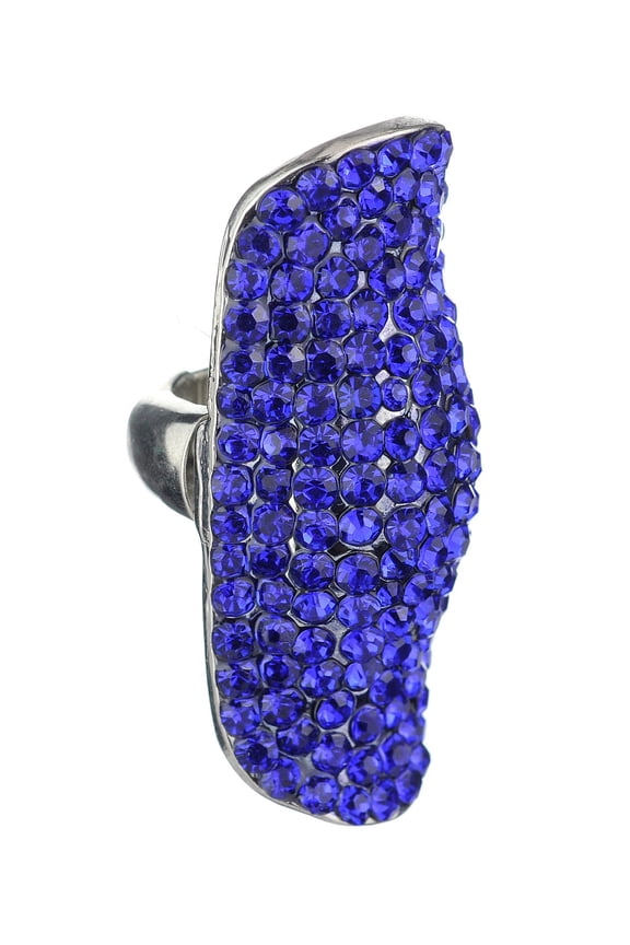 Women's Stone Studded Curved Boho Fashion Stretch Ring, Royal/Silver-Tone