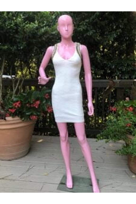Women's Stoned Neck Off White Dress