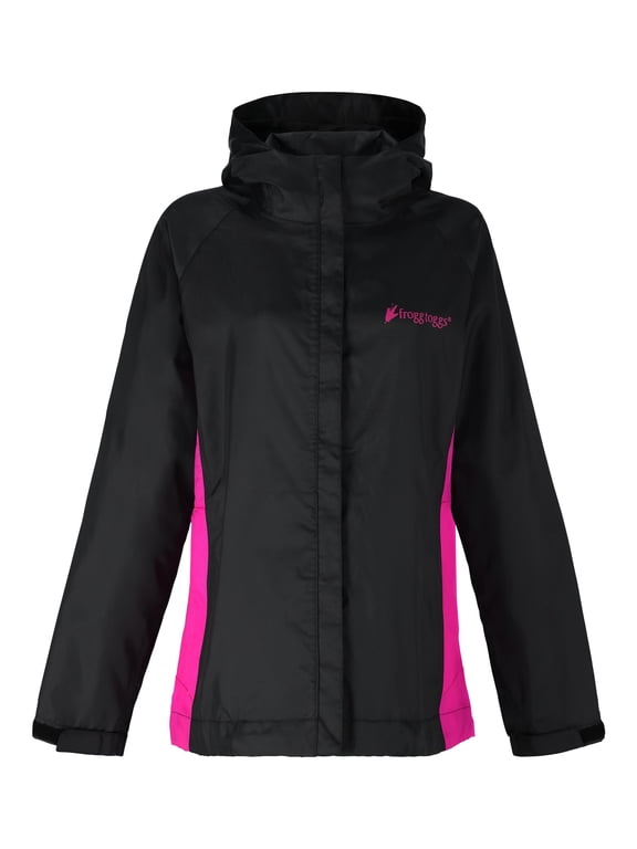 StormWatch Jacket, Waterproof Jacket for Women with Adjustable Hood, Black/Pink, Extra Large