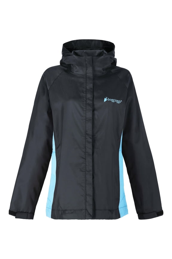 StormWatch Jacket, Waterproof Jacket for Women with Adjustable Hood, Black/Turquoise, Small