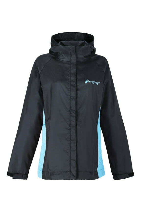 StormWatch Jacket, Waterproof Jacket for Women with Adjustable Hood, Black / Turquoise, Extra Large