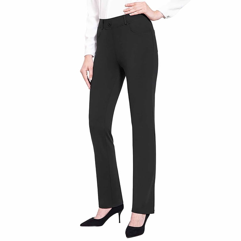 Women's Straight Fitting Formal Business Pants High Waisted Casual Pants  With Belt Loops Black - Walmart.com