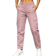 thumbnail image 1 of Women's Straight Leg Cargo Pants, Button Zip Waist, Multi Cargo Pockets, Relaxed Fit, 1 of 7