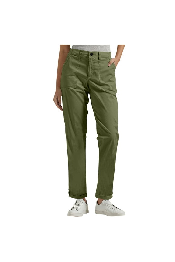 Women's Straight Leg Cargo Pants High Waist Dressy Casual Trendy Work Pant Button Down Trousers