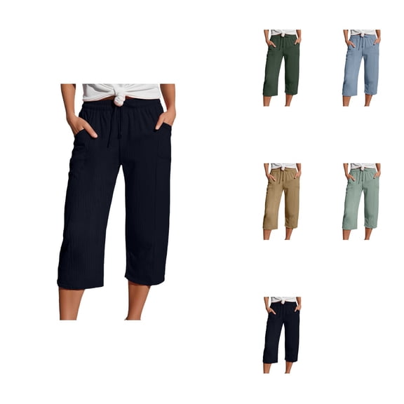 Women's Straight Leg Casual Pants, High Waisted Cotton Sweatpants with Pockets & Drawstring, Fall Loose Baggy Sport Pants
