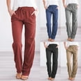 thumbnail image 1 of Women's Straight Leg Casual Pants with Drawstring Elastic Waist Comfortable Long Cotton Trousers for Everyday, 1 of 4